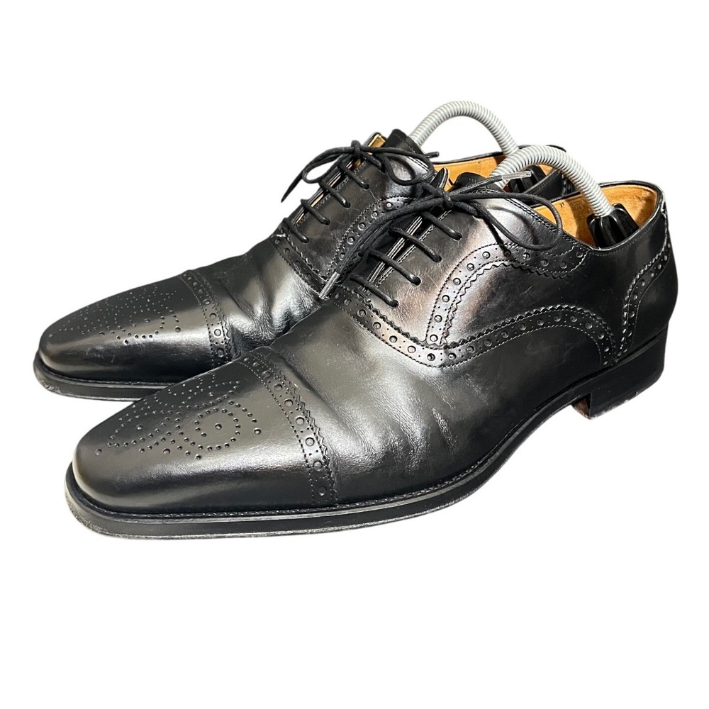 Magnanni Oxford Mens 9 Black Medallion Cap Toe Brogue Dress Shoes 13975